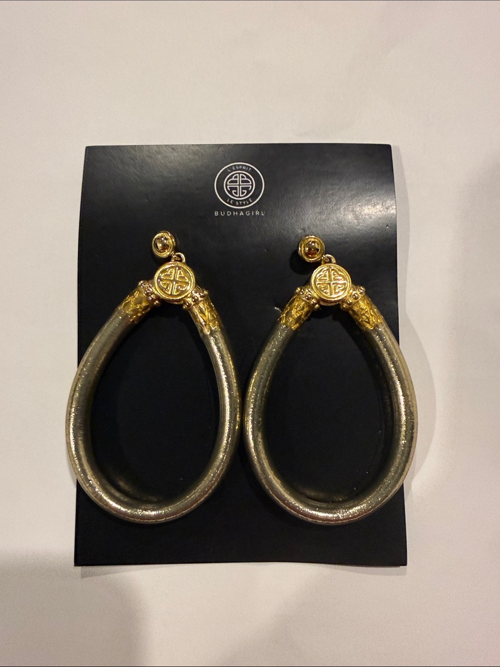 BudhaGirl Two-Tone Gold & Silver Teardrop Earrings